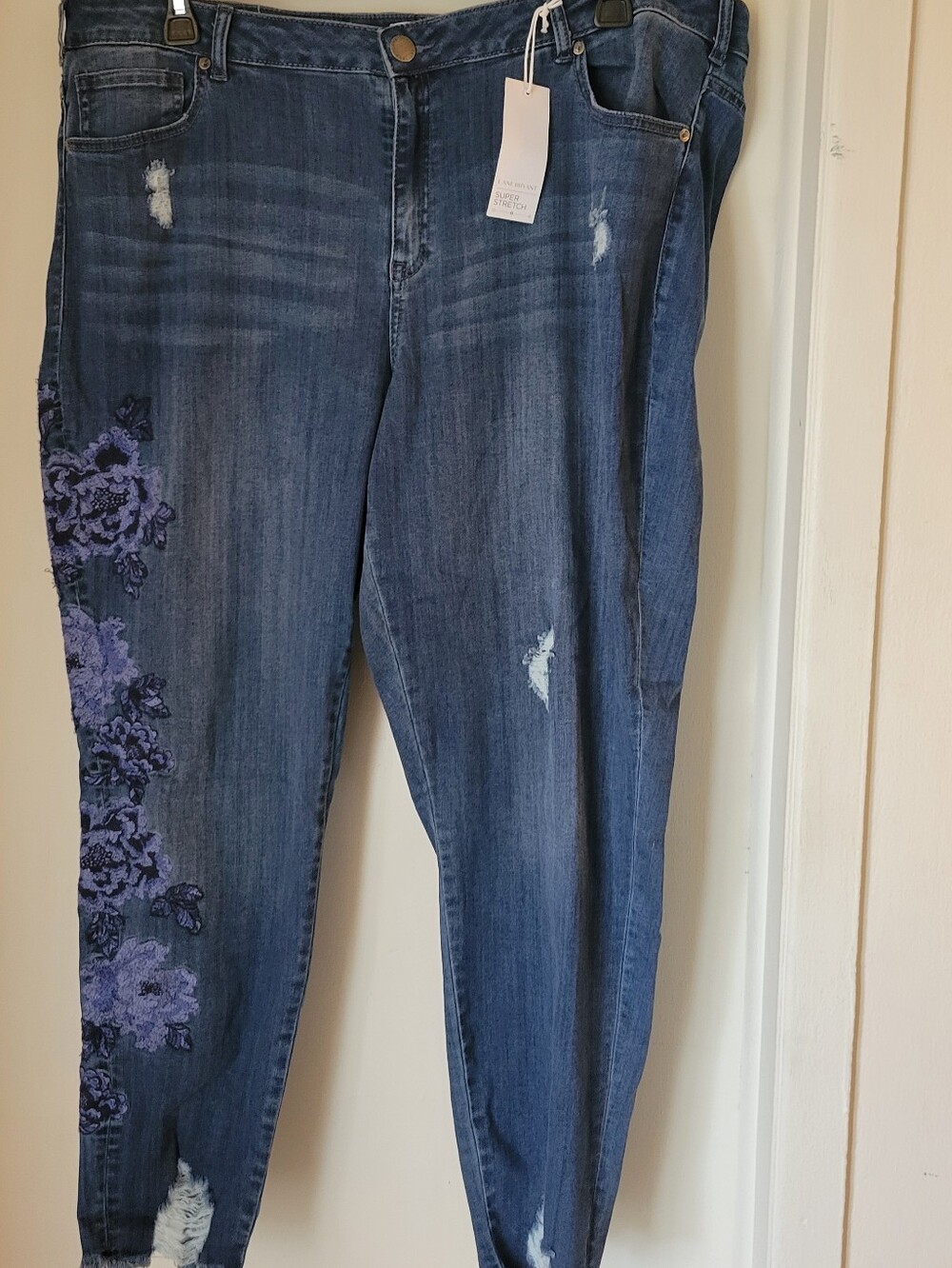 Women's Blue Embroidered Jeans - Floral Accent